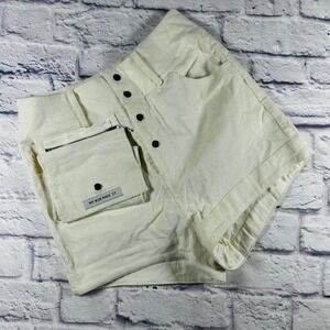 My Mum Made It White Corduroy High Waisted Cargo Shorts Women's L Removable Bag